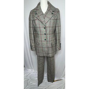 Vintage Betty Rose 3-Piece Plaid Wool Pant Suit Red Green Small 70s Power Suit